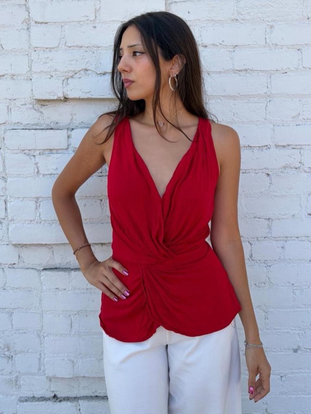 Y2K Red Old Navy halter top with twist front detail S #halter #twist #sexy